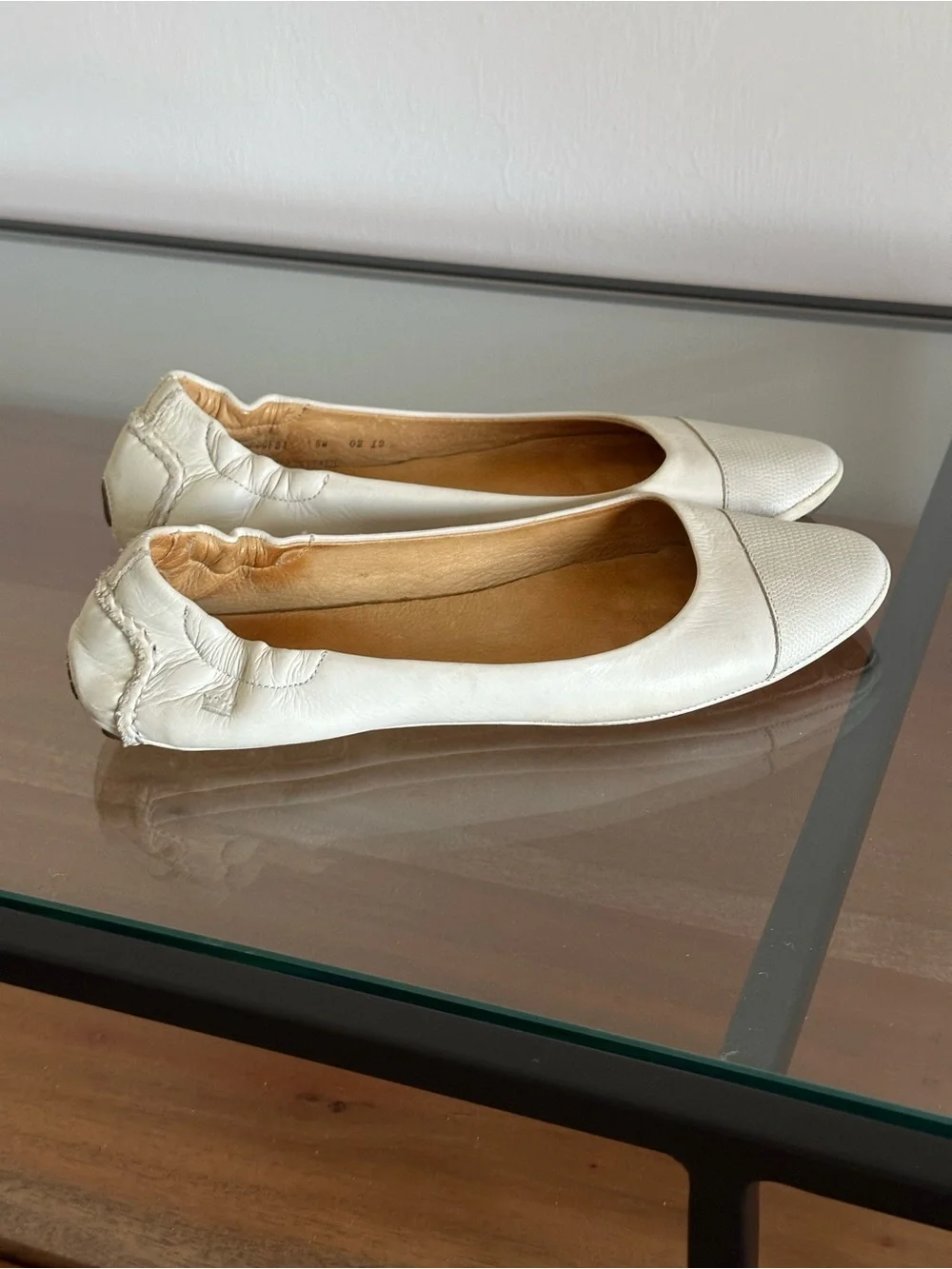 Peter Millar Dana Beige Lizard Cap Toe Ballet Flats Leather Made in Brazil
